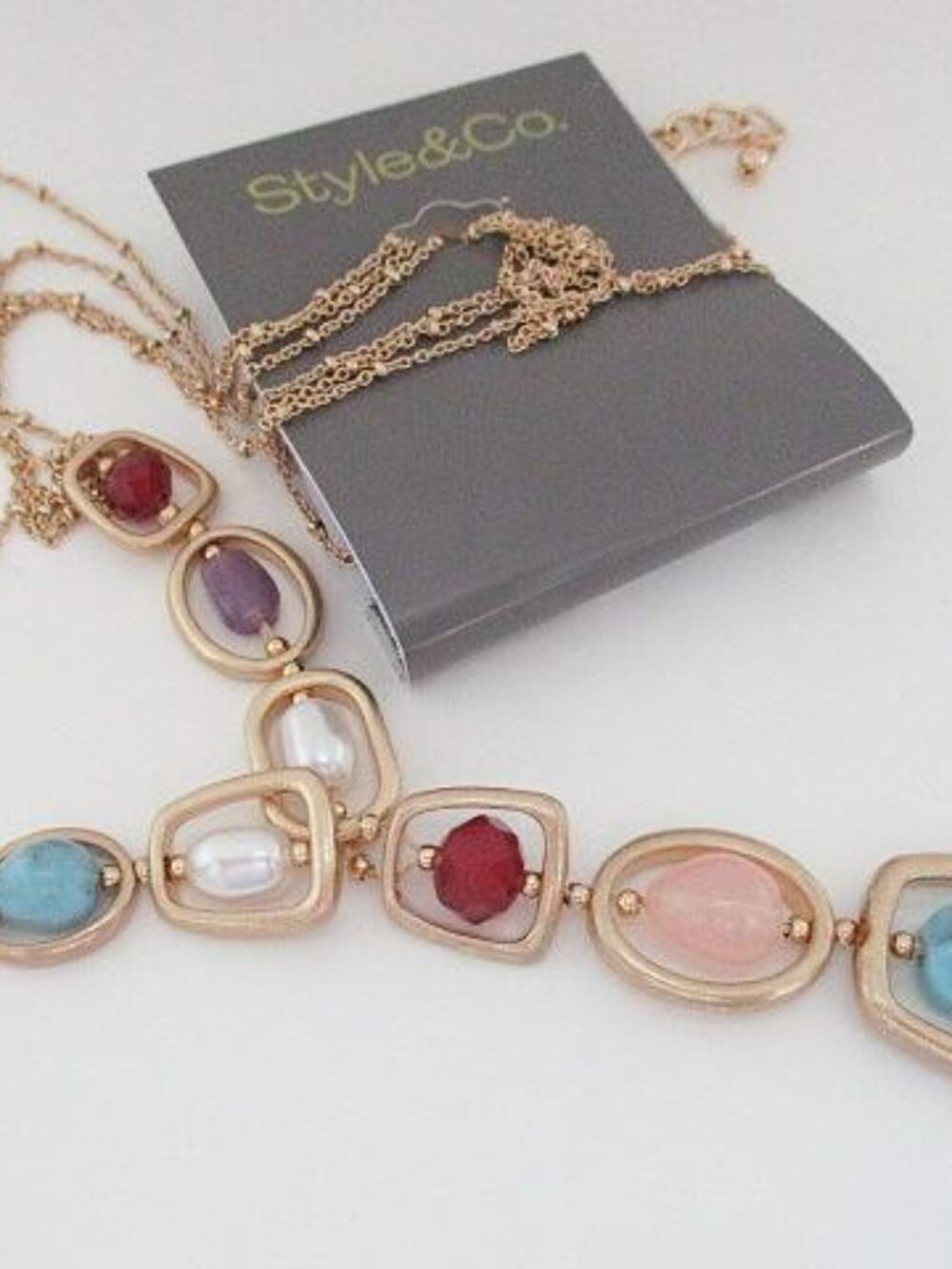 Style & Co Gold Tone Multicolor Stone Statement Necklace